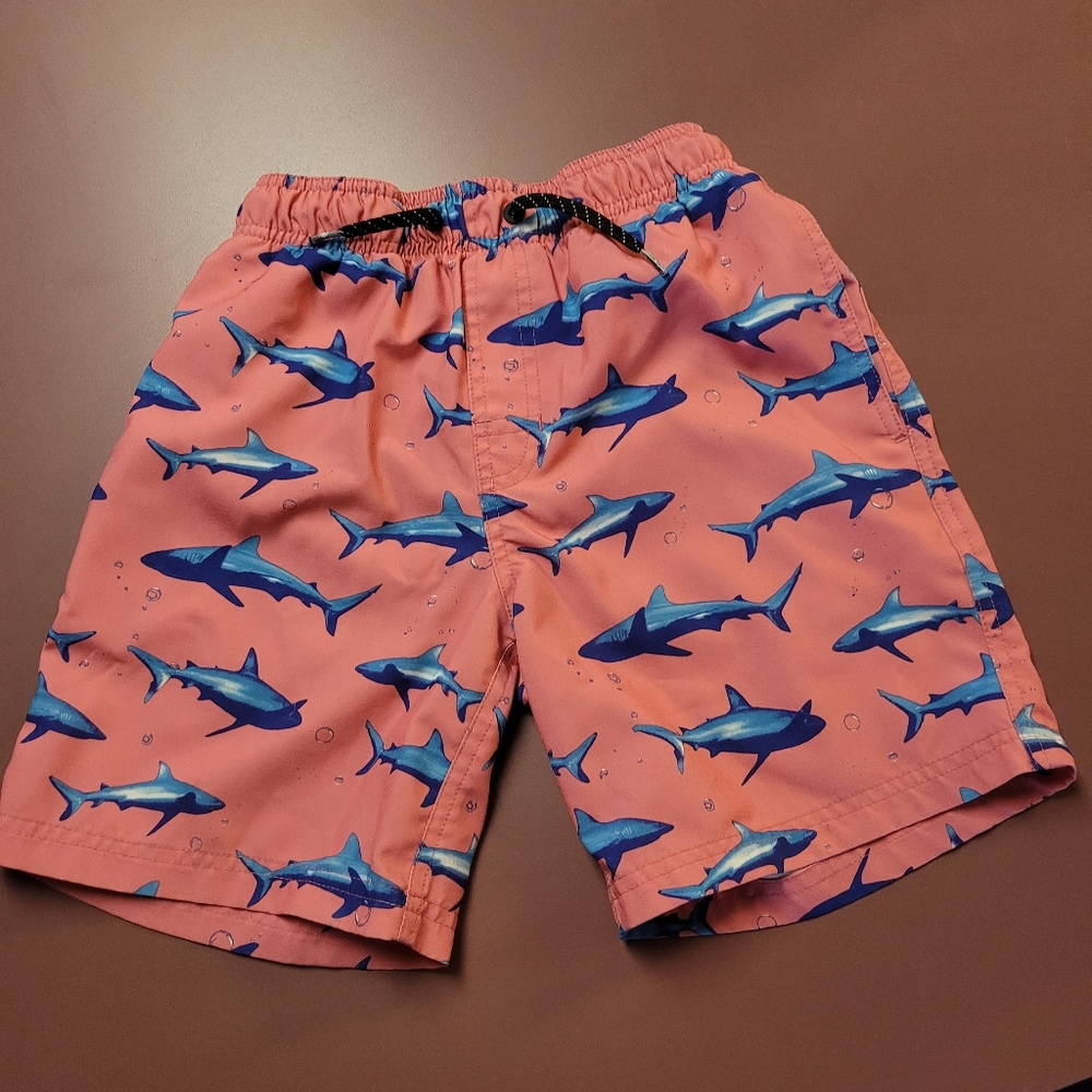 Boys swim shorts, Ocean Current, pink with sharks